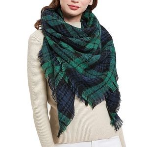 Green and Black Plaid Blanket Scarf